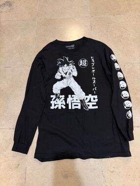 Men's Black Long-Sleeve Graphic Tee with White Anime Print